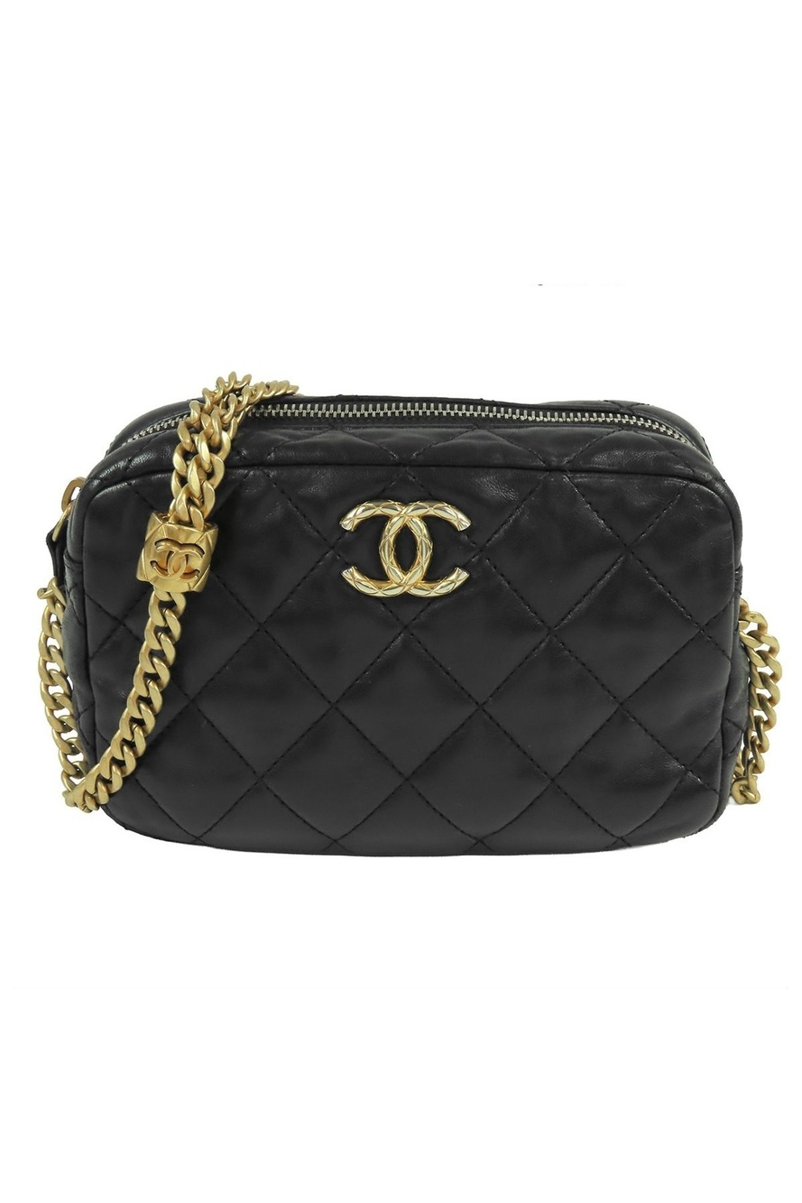 Chanel Chain Shoulder Bag Black Gold Lambskin Quilted
